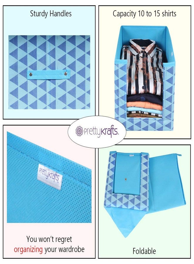 PrettyKrafts 3 Pcs Non Woven Shirt Stacker/Cloth Organizer for Storage/Closet & Wardrobe Organizer for Storage/Foldable Shirt Organizer Cloth Storage Box (Blue, 25x38x24 cm) - Image 5